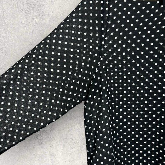 Sezane Black Tomboy Shirt Sheer Blouse Size 36 French US 4 Polka Dot Collared - Picture 6 of 12